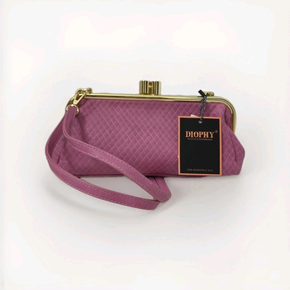 NWT Diophy Pink Quilted Clutch Crossbody Shoulder Bag Gold Frame Purse